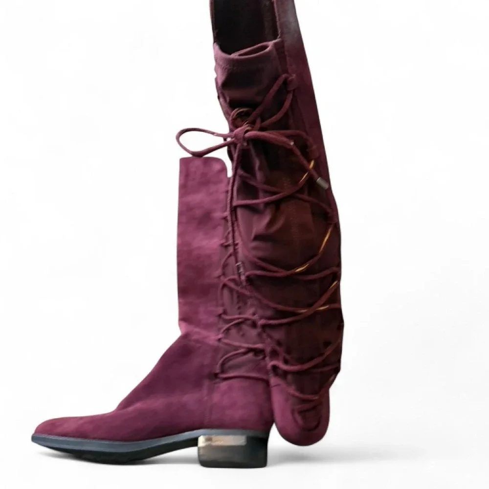 Vince Camuto‎ Parle Burgundy Over The Knee Suede Corset Lace Boots, Women's 8.5